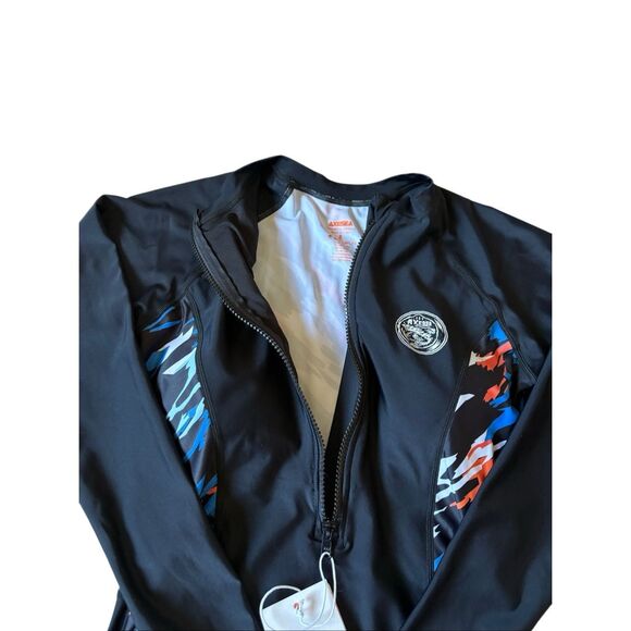 NEW AXESEA Long Sleeve Rash Guard Zipper Surfing One Piece Swimsuit size 8 Black - Picture 9 of 14